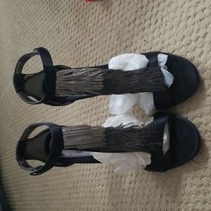 L.A.M.B ankle strap stilletos with cascading metal tassles